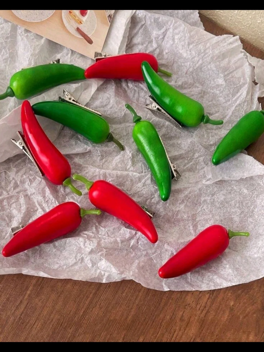Chili Pepper Hair Clip Set - Red & Green Gloss